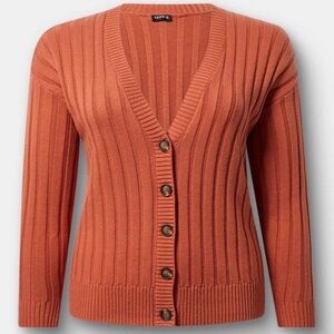 Orange Ribbed Cardigan